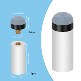 Vefungyan 40PCS Billiard Cues Tips Replacement: 10pcs White Pool Cue Stick Ferrules 30 Screw On Pool Cue Tips Pool Stick Tips (12MM)