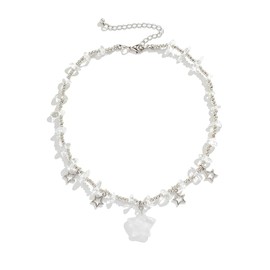 RLHRNDE Natural Star Shape Stone Choker Necklace for Women Boho Colorful Irregular Crystal Pendant Necklace Lucky Star Charms Necklace Christmas Party Jewelry Gift (Transparent)