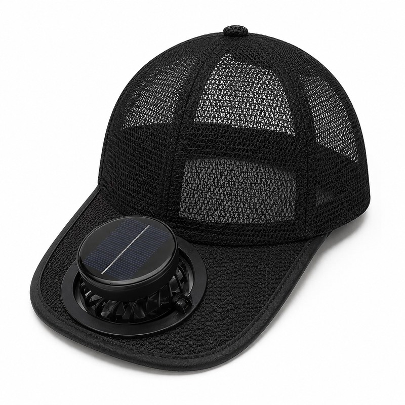 Solar & USB Rechargeable Fan Baseball Cap, 3-Speed Mesh Cooling