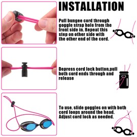 Frienda 10 Sets Goggle Bungee Straps for Swim,Adjustable Replacement Bungee Cord Strap Swimming Goggle Strap with Lock Clamp(Pink)