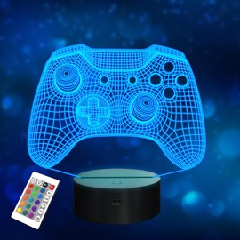 CooPark Gamepad 3D Night Light, Controller Optical Illusion Lamp with 16 Color Changing+Remote Control + Timer, Desk Nightlight Gamer Lover Bedroom Decor, Birthday Christmas Presents for Kid Boy Men