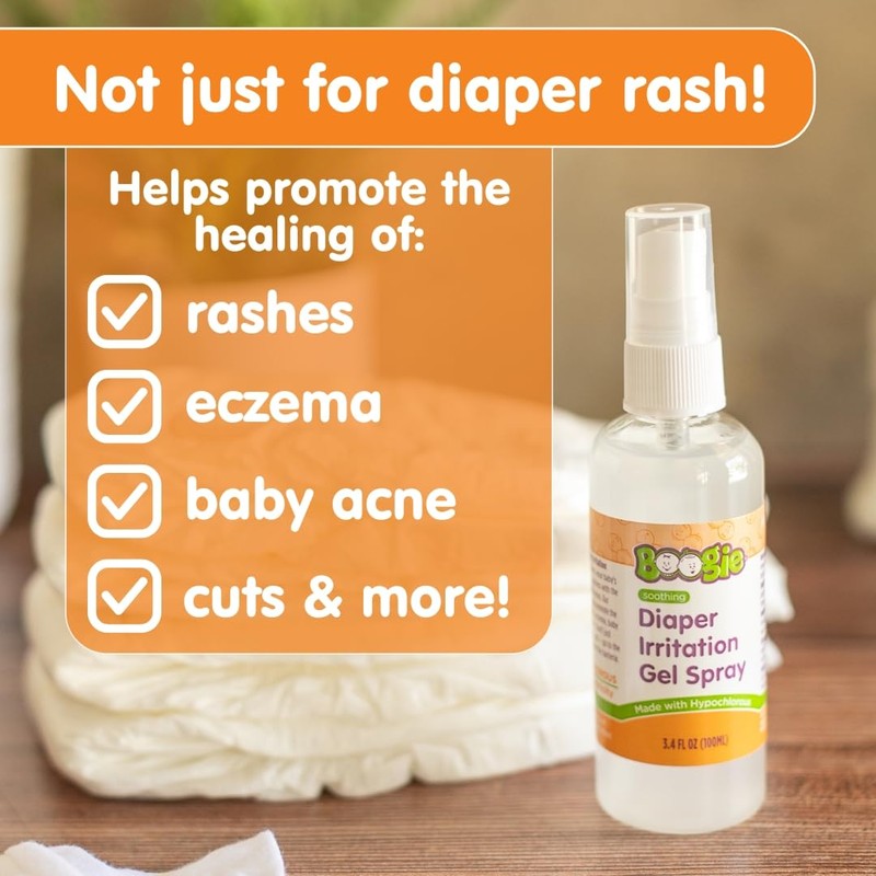 Boogie Diaper Irritation Gel Spray, Made with Hypochlorous, 3.4 oz