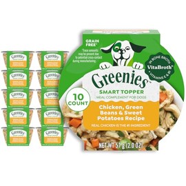 Greenies Mezcla Húmeda Con Alto Contenido Proteico Smart Topper Para Perros, Pollo, Judías Verdes Y Batatas, Receta En Caldo Vitabroth, Caldo De Huesos + Vitaminas E Y B1, 10 Unidades 1,25 Libras(Paqu