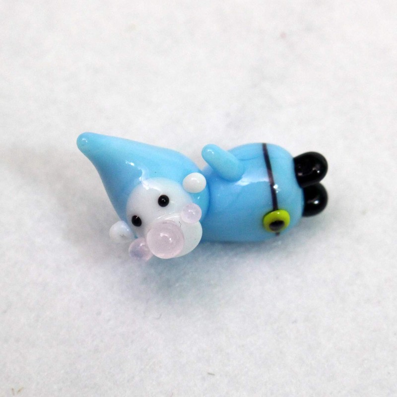 Folkart Cute Handmade Glassware Snow White 7 Dwarfs Light Blue