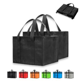 NZ Home Small Insulated Cooler Bag and Food Warmer for Food Delivery & Grocery Shopping with Zippered Top, Black (1 Pack)