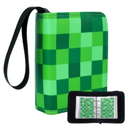 Mini Size Pocket Card Binder, Green Lattice Design Waterproof Compact Trading Card Holder Album with 40 Detachable Pages Case 80 Cards for Men Boys Teens Sports Game Cards