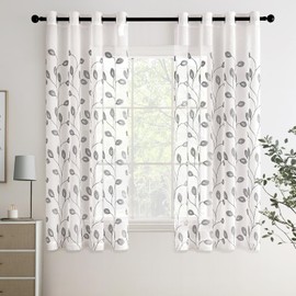 MIULEE Voile Curtains with Eyelets, Panel Curtain for Home, Living Room and Bedroom, Set of 2, Light Grey, 160 x 140 cm