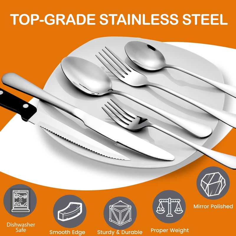 49 Piece Silverware Set with Organizer - Utensil Sets Stainless