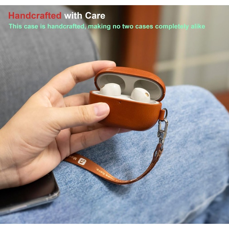 Sony WF-1000XM5 Case, [Full grain leather] brown with carabiner