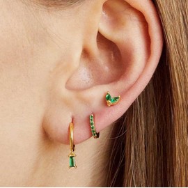 Sewyer Dainty Hoop Earrings Set for Women 14K White Gold CZ Huggie Hoop Earrings Set Hypoallergenic Lightweight Earring Women Jewelry Gifts