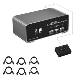 DP HDMI KVM Switch for 2 Computers 1 HDMI + 1 DP Monitors 4K@60Hz USB 2.0 with Remote