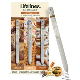 Lifelines Pen Diffuser Set, Favorite Desserts 3-Pack - 1mm Black Ballpoint Pens with Scented Essential Oil Blends – Aromatherapy Diffuser & Sensory Immersion Diffuse Aroma As You Write