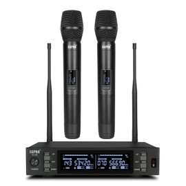 SGPRO Dual Wireless Microphone System - Metal Handheld Mics & Receiver, Adjustable UHF Channels 520-590 MHz Range, Antenna Diversity, Ideal for Professional Audio and Events