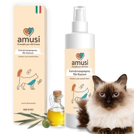 amusi Katzen Haar Entwirrungsspray 250 ml 100% Natürlich und Vegan - Entwirrt und löst Katzenknoten - Macht das Fell weich und glänzend - Kein Ausspülen erforderlich und duftet. Für alle Fellarten