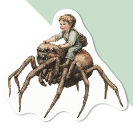 4 x Small 50mm 'Boy Riding a Spider' Permanent Sticker Decals for Cars/Windows/Bins/Walls etc (DW00122744)