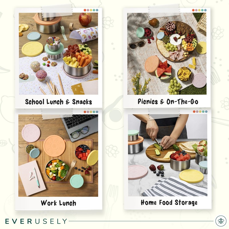 Everusely - Stainless Steel Containers with Lids - Set of