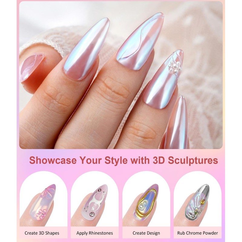 Kit Gel Para Uñas 3D Y Polvo Cromado Holarleo