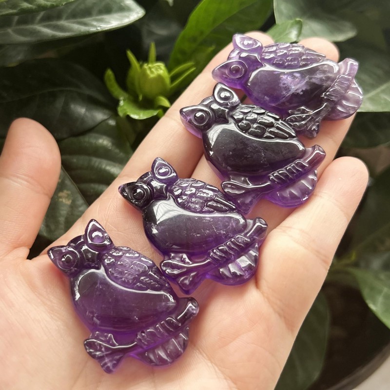 Bacatgem Natural Amethyst Owl Figurines Crystals and Healing Stones,Haped DIY