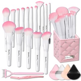Bueart Design 16Pcs ULTRA SOFT White labeled DENSE HAIR Makeup Brushes set Contains Eyeshadow large powder Flat Foundation Ultimate Blending Make up Brush set Blush Face contour Concealers