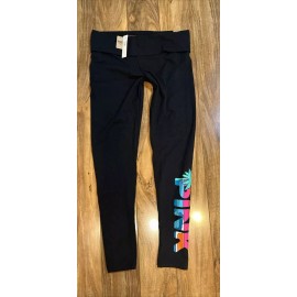 Victoria's Secret Pink Foldover Full Length Cotton Legging Black Tropical SM NWT