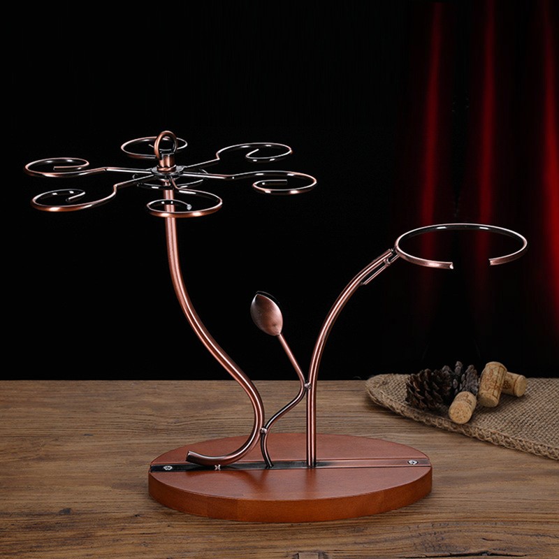 2-in-1 Red Wine Glass Rack & Wine Decanter Vintage Bronze