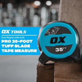 OX Tools Tape Measure 35 ft Pro Tuff Blade 1 ¼ Inch wide Locking Measuring Tape, Tough Shock Proof Casing & smooth retrieval, 13 ft Stand out, OX-P506035