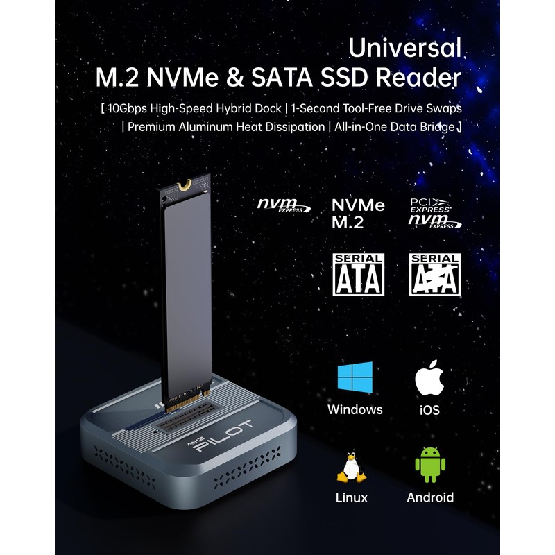 AMZPILOT Tool-Free M.2 SSD to USB C Dock with Travel