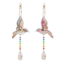 EXQULEG Pack of 2 Diamond Painting Keyrings, DIY Diamond Painting Pendant, Diamond Painting Special Shaped Drill Crystal Light Window Wind Chimes Decoration Gift (SMDZ03)