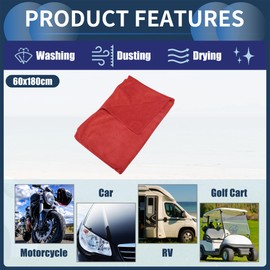 INFINAUTO Cleaning Cloths Towel,Car Drying Plush Cloth Absorbent Microfiber Red,1pcs 420g/㎡ 60x180cm