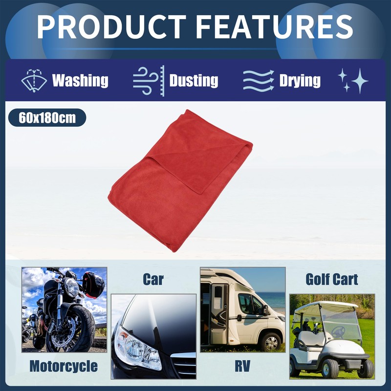 INFINAUTO Cleaning Cloths Towel,Car Drying Plush Cloth Absorbent Microfiber Red,1pcs
