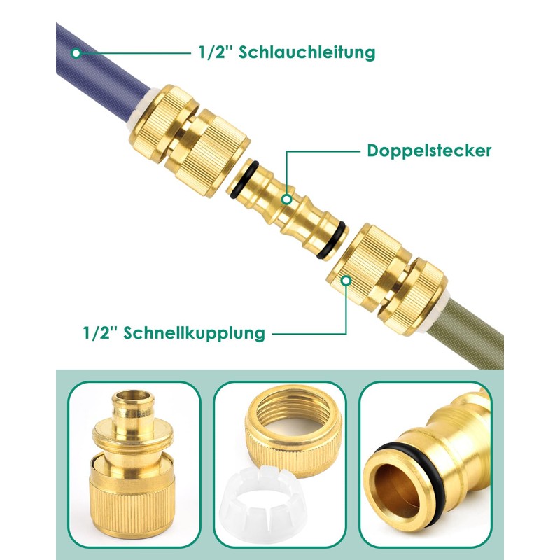 ERKOON Garden Hose Connector, Pack of 3 Hose Connectors, 1/2