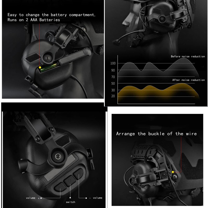 Hdlsina Tactical Shooting Headset + with U94 PTT 2pin with