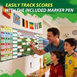 Extra Large 2026 International Soccer Tournament Schedule Poster - 43.31" x 17.72" Waterproof PP Dry Erase Wall Chart with Knockout Bracket & Group Stage Tracker for Home,