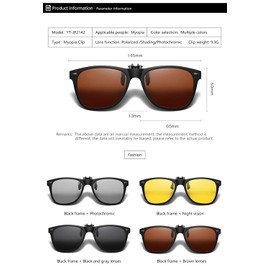 YAMEIZE Polarised Clip-on Sunglasses - For Men and Women, UV400 Protection, Flip Up Sunglasses, Outdoor Driving, Night Vision Black Frame