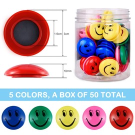 Kytpyi Smiley Magnets, Whiteboard Magnets, Fridge Magnets, Children, 3 cm, Colourful Emoji Magnets, Colourful Magnets, Pin Board, Magnets, Fridge Magnets, Funny for School, Office, Home (Pack of 50)