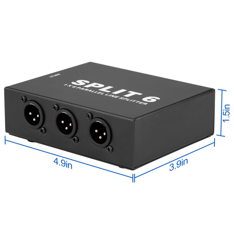 Mugkom Split 6 XLR Splitter Box, 1-IN-6-OUT/6-IN-1-OUT 6 Channel Parallel