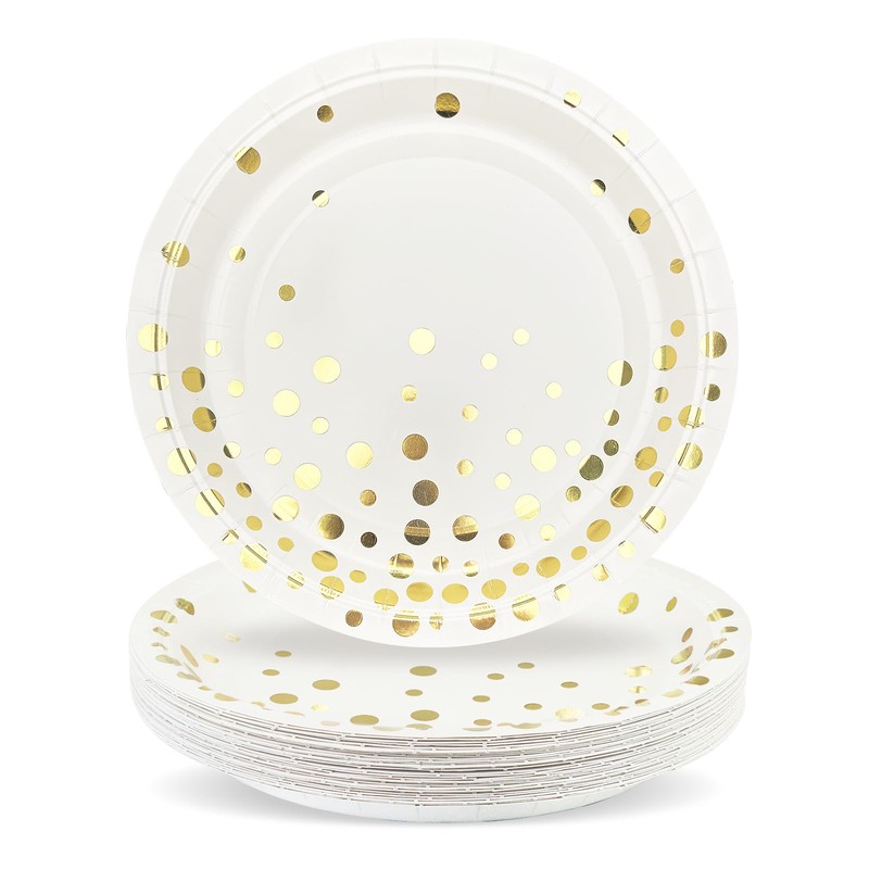 ZVK Gold Party Paper Plates, Pack of 24 White 18cm