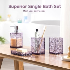 HBlife Bathroom Accessories Set, Lavender Purple Acrylic Bathroom Counter Set with Toothbrush Holder, Soap Dispenser, Tumbler, Soap Dish, Boho Modern Bathroom Decor, Ideal Gift Choice