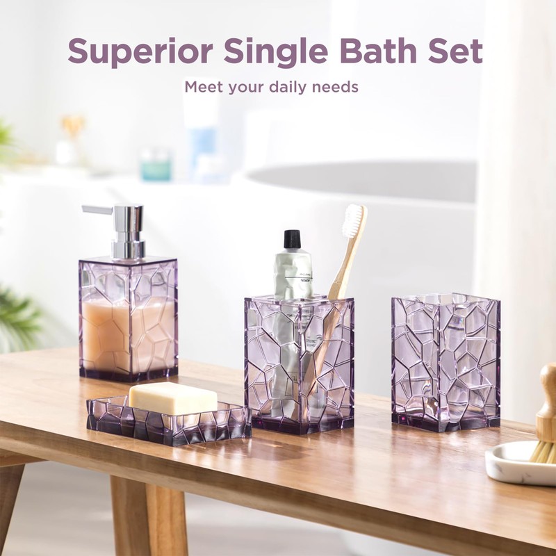 HBlife Bathroom Accessories Set, Lavender Purple Acrylic Bathroom Counter Set