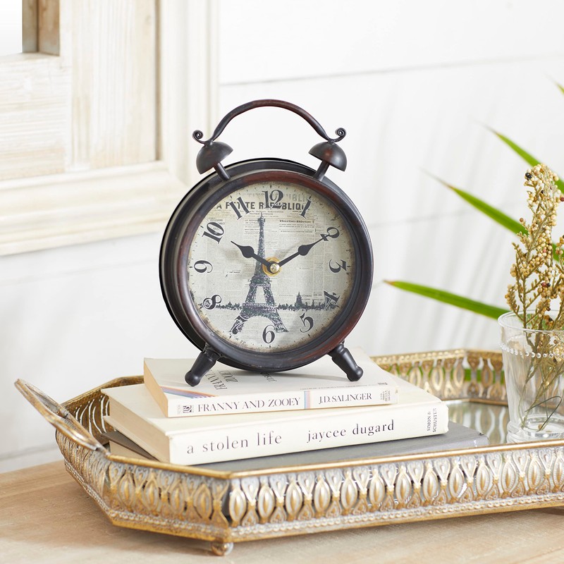 Deco 79 Metal Eiffel Tower Clock with Bell Style Top,