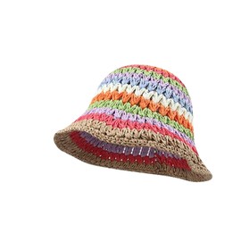RUNQIU Hand-woven Straw Hat with Colorful Striped Design, Rainbow Sun Hat for Summer Vacation, UPF 50, UV Protection, Perfect as a Photo Tool, Wide Brim Firm Protection for UV Protection, Perfect for