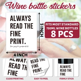 8 Pcs Funny Pregnancy Announcement Wine Bottle Labels, Grandparents Baby Announcement Ideas, New Mom Dad Gifts, Always Read The Fine Print Wine Lovers Labels Stickers, 4x5 Inch-A29