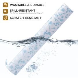 RAY STAR Shelf Liner, Non Adhesive Wisteria Blue Floral Kitchen Cabinet Liner for Pantry Drawer, Strong Grip Non Slip Waterproof, Shelf Liners for Kitchen Cabinets Cupboard 12 Inch x 10 FT (3 Rolls)