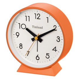 Tinload 4.5" Battery Operated Antique Retro Analog Alarm Clock, Small Silent Bedside Desk Clock, Lighted on Demand, Battery Operated, Snooze, for Living Room, Bedroom, Bedside, Desk(Orange)