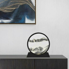 Flowing Sand Painting, Dynamic Sand Picture, 3D-Deep Sea Sand Picture in Motion Display, Flowing Sand Frame, Moving Sand Picture, Relaxing Desktop Home Office Work Decor (Black 7 Inches)