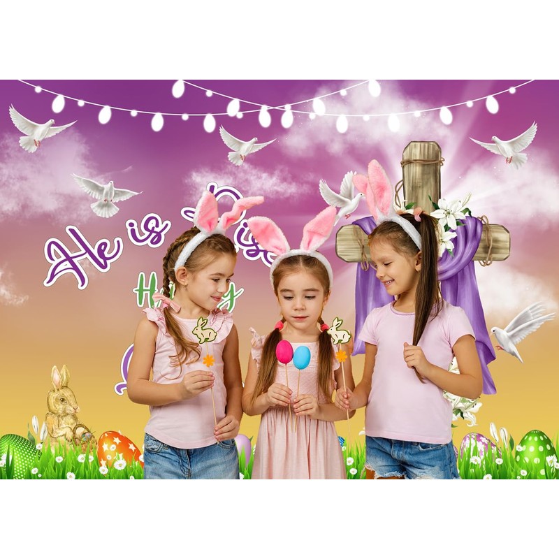 Alltten 6X4FT Easter Backdrop He is Risen Easter Banner Backdrop