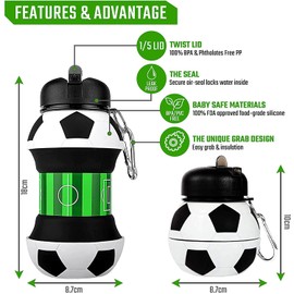 Orthotic Products We'll treat you well Football Water Bottle - Unique Football Gifts for Boys and Girls - Cool Kids Water Bottle, Collapsible, Leakproof - Boys Water Bottle - BPA Free - 550 ml