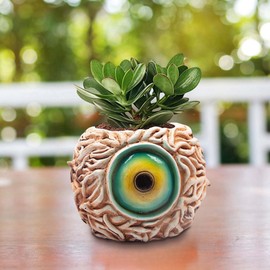 Orange Monster Eye Planter Creative Unique Eye Plant Pot,Resin Succulent Plants Pot with Drainage, for Outdoor Garden Deco and Home Art Decoration(Orange)