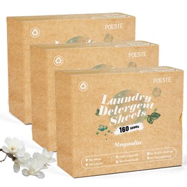Poesie Laundry Detergent Sheets Magnolia Scent 3 Pack 480 Strips Liquid Less Effective Cleaning Zero Waste for All Washing Machine Traveling Dorm Life Save Space