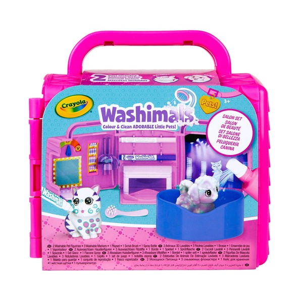 CRAYOLA Washimals Pets - Beauty Salon Playset | Colour Your Own Washimal Pets Again and Again | Includes 3 Washable Markers | Ideal for Kids Aged 3+